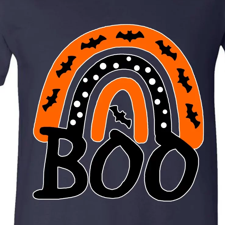 BOO Retro Halloween Rainbow V-Neck T-Shirt