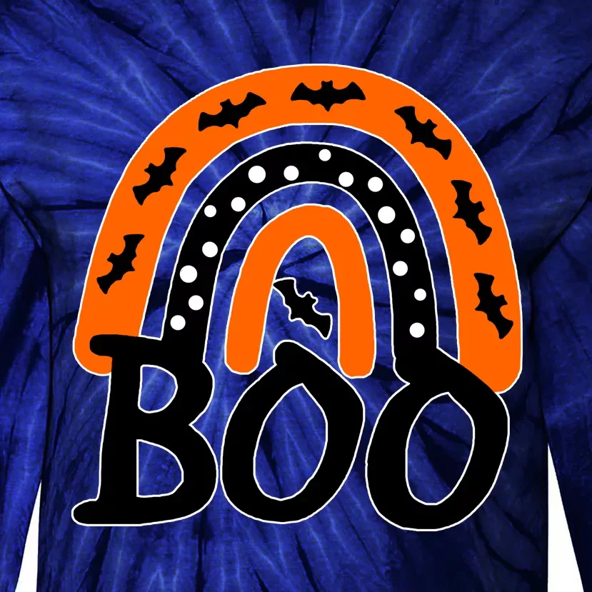 BOO Retro Halloween Rainbow Tie-Dye Long Sleeve Shirt