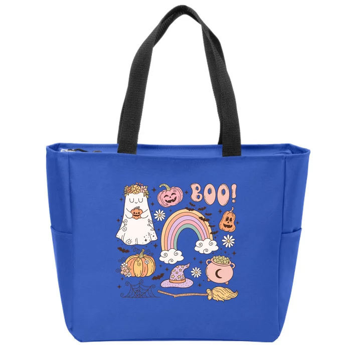 Boo Retro Halloween Ghost Design Gift Zip Tote Bag