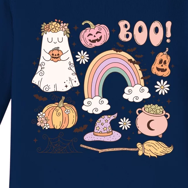 Boo Retro Halloween Ghost Design Gift Baby Long Sleeve Bodysuit