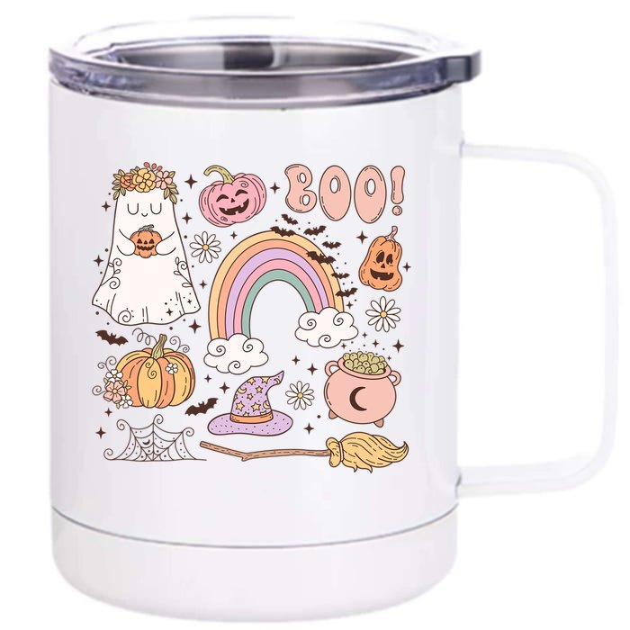 Boo Retro Halloween Ghost Design Gift Front & Back 12oz Stainless Steel Tumbler Cup