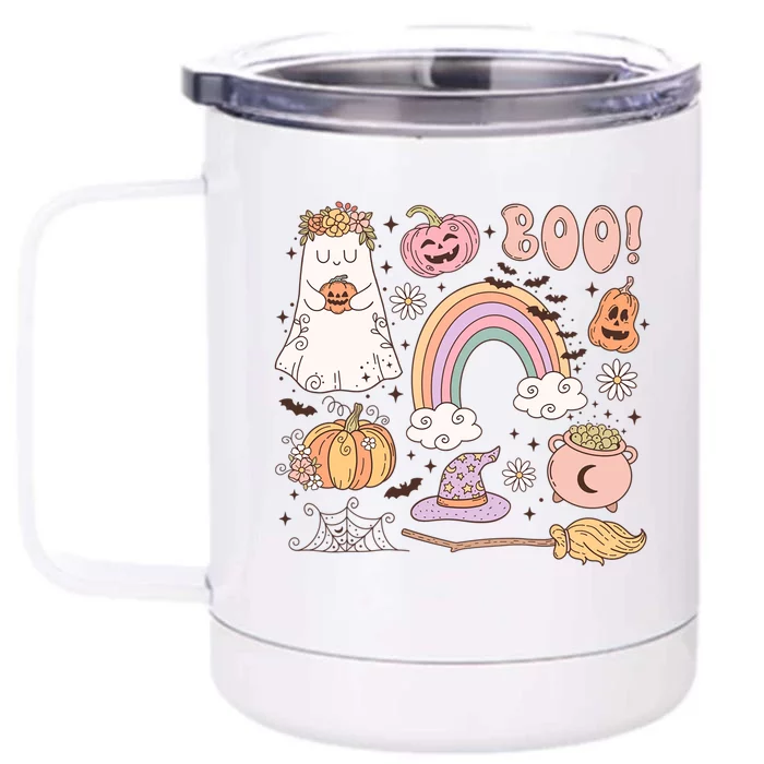 Boo Retro Halloween Ghost Design Gift Front & Back 12oz Stainless Steel Tumbler Cup