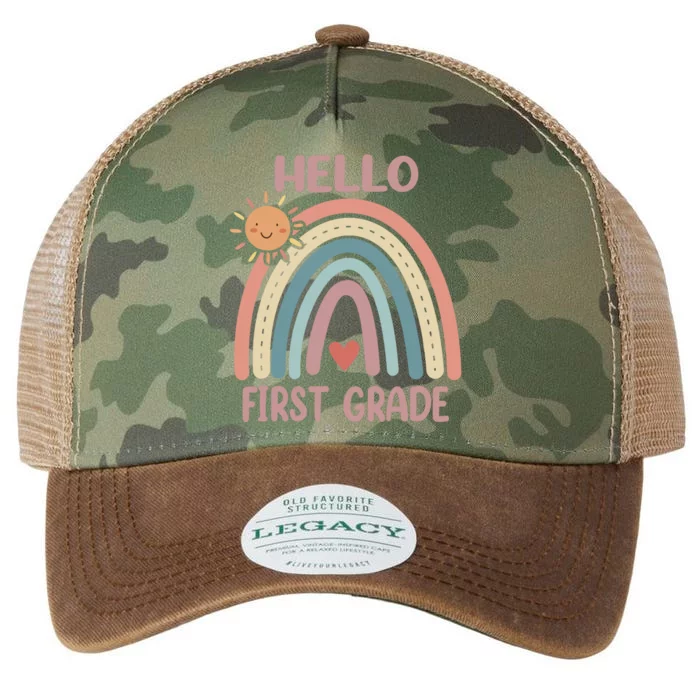 Boho Rainbow Heart For Teachers Wo Hello First Grade Legacy Tie Dye Trucker Hat