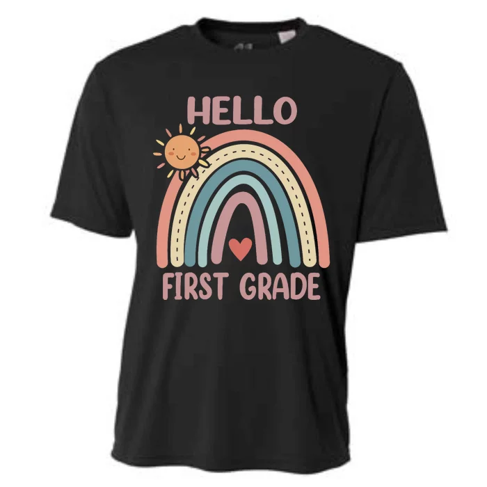 Boho Rainbow Heart For Teachers Wo Hello First Grade Cooling Performance Crew T-Shirt