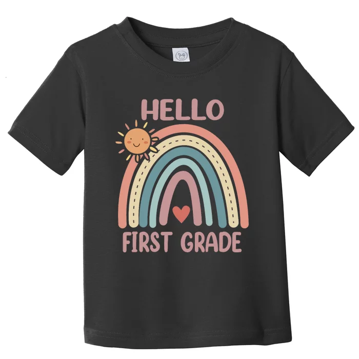 Boho Rainbow Heart For Teachers Wo Hello First Grade Toddler T-Shirt