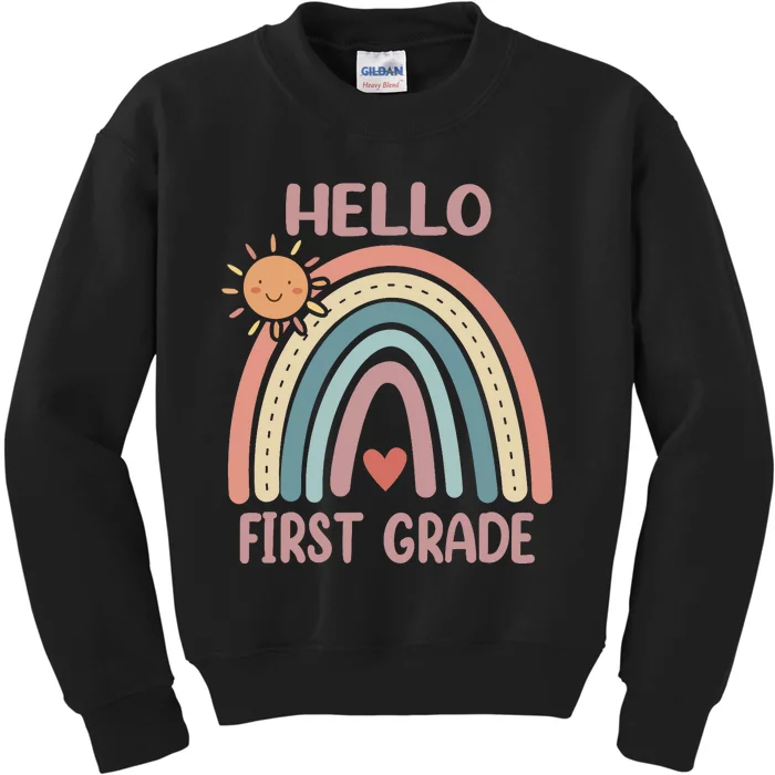 Boho Rainbow Heart For Teachers Wo Hello First Grade Kids Sweatshirt