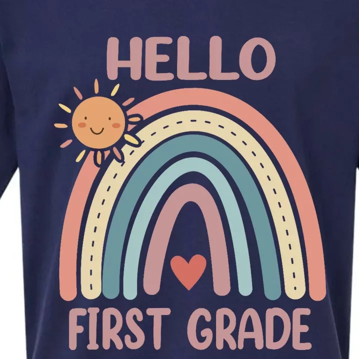 Boho Rainbow Heart For Teachers Wo Hello First Grade Sueded Cloud Jersey T-Shirt