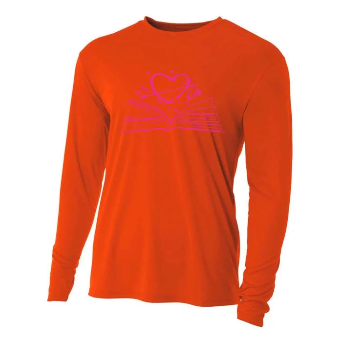 Bookworm Reading Hearts Valentines Day Book Lover Gift Cooling Performance Long Sleeve Crew