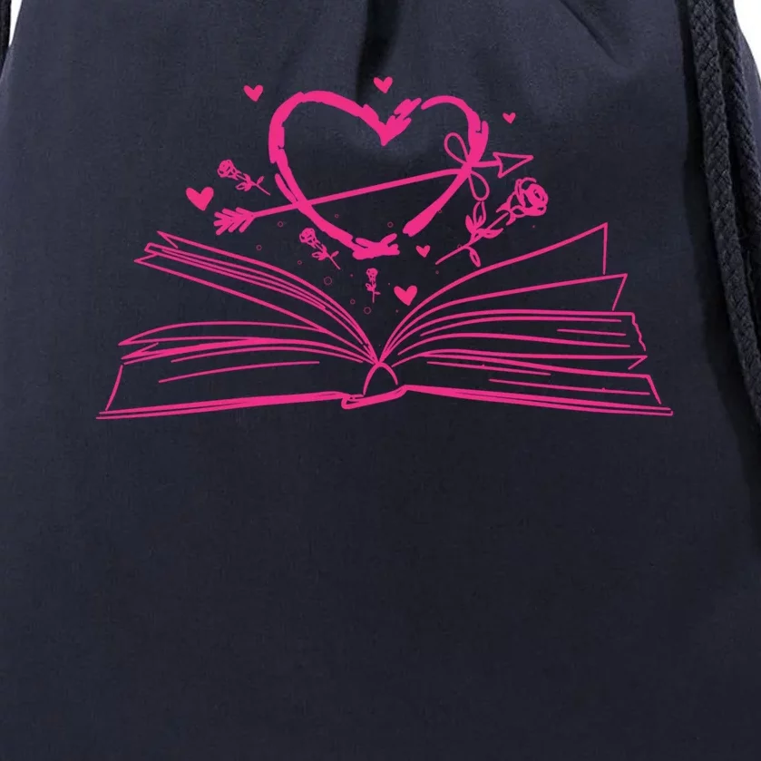 Bookworm Reading Hearts Valentines Day Book Lover Gift Drawstring Bag