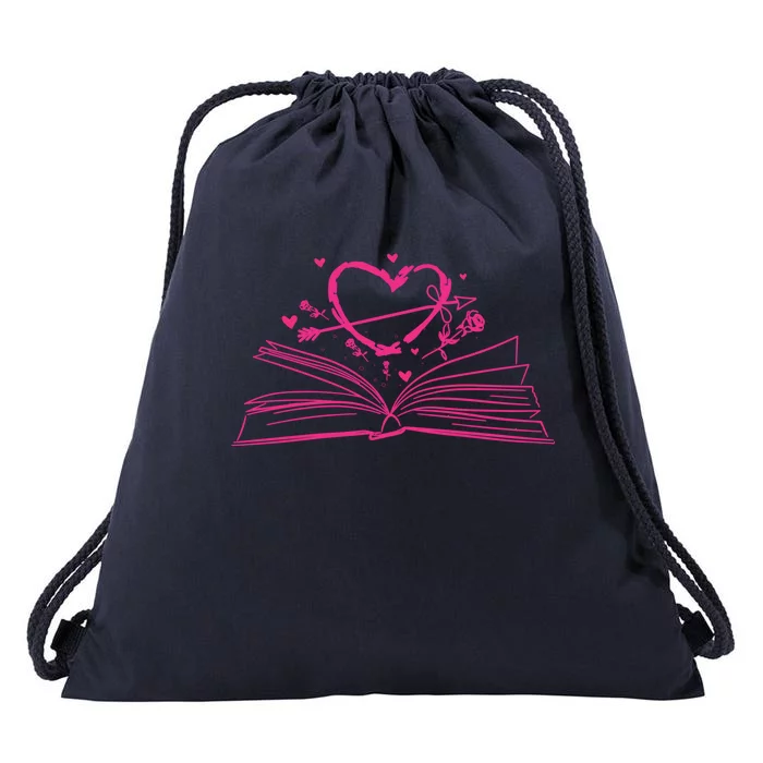 Bookworm Reading Hearts Valentines Day Book Lover Gift Drawstring Bag