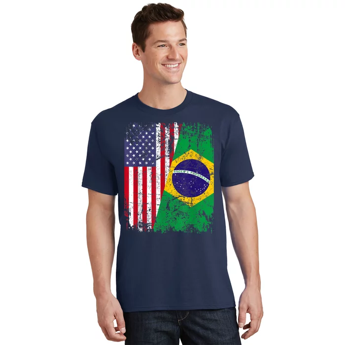 BRAZILIAN ROOTS | Half American Flag | BRAZIL T-Shirt