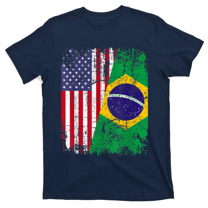 BRAZILIAN ROOTS | Half American Flag | BRAZIL T-Shirt