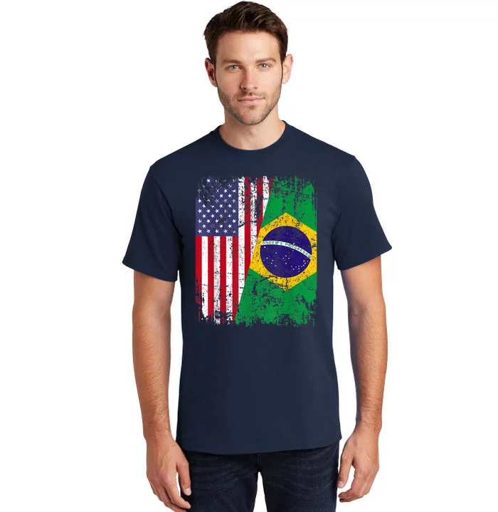 BRAZILIAN ROOTS | Half American Flag | BRAZIL Tall T-Shirt