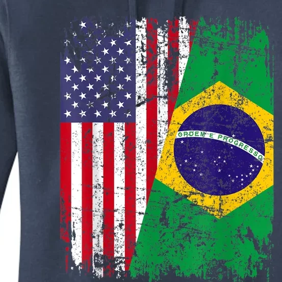 BRAZILIAN ROOTS | Half American Flag | BRAZIL Women's Pullover Hoodie