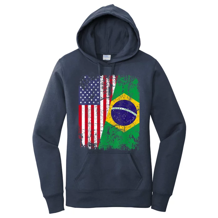 BRAZILIAN ROOTS | Half American Flag | BRAZIL Women's Pullover Hoodie