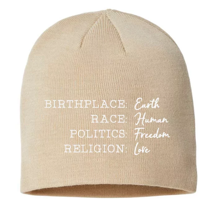 Birth Race Human Politics Freedom Religion Love Earth Day 8 1/2in Sustainable Knit Beanie