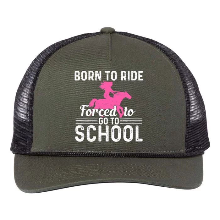 Born Ride Horse Forced To Go To School Funny Barrel Racing Retro Rope Trucker Hat Cap