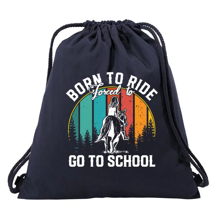 Born Ride Horses Forced To Go To School Cute Horse Xmas Drawstring Bag