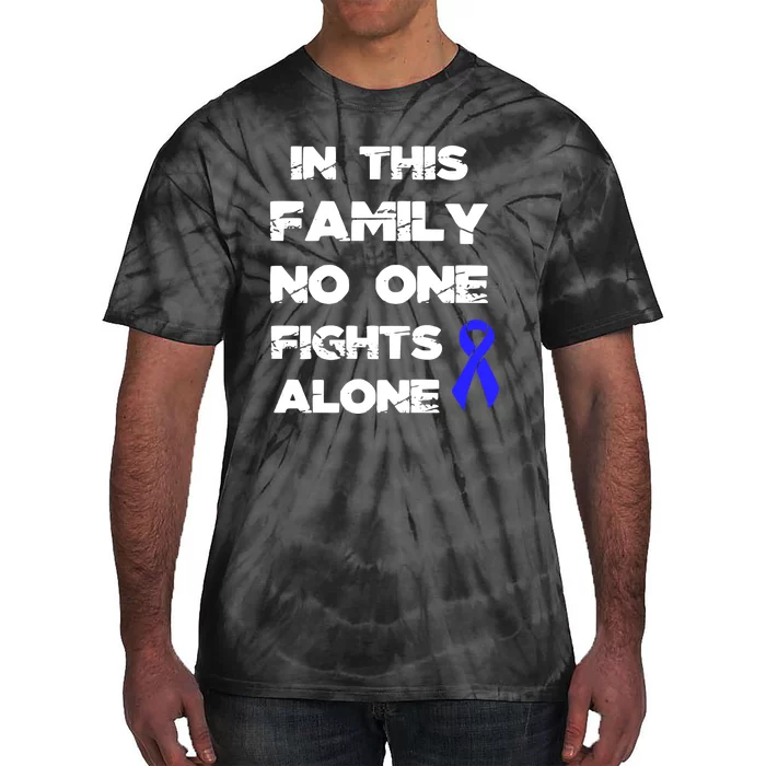 Blue Ribbon In This Faminy No One Fights Alone Awareness Tie-Dye T-Shirt