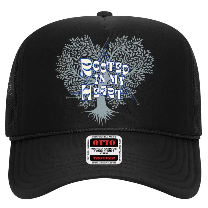 Blue Rooted in my Heart High Crown Mesh Trucker Hat