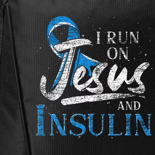 Blue Ribbon I Run On Jesus And Insulin Diabetes Awareness City Backpack