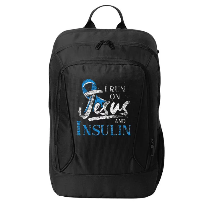 Blue Ribbon I Run On Jesus And Insulin Diabetes Awareness City Backpack