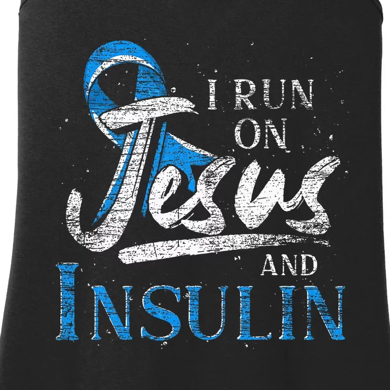 Blue Ribbon I Run On Jesus And Insulin Diabetes Awareness Ladies Essential Tank