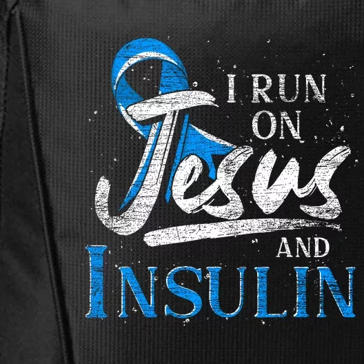 Blue Ribbon I Run On Jesus And Insulin Diabetes Awareness City Backpack