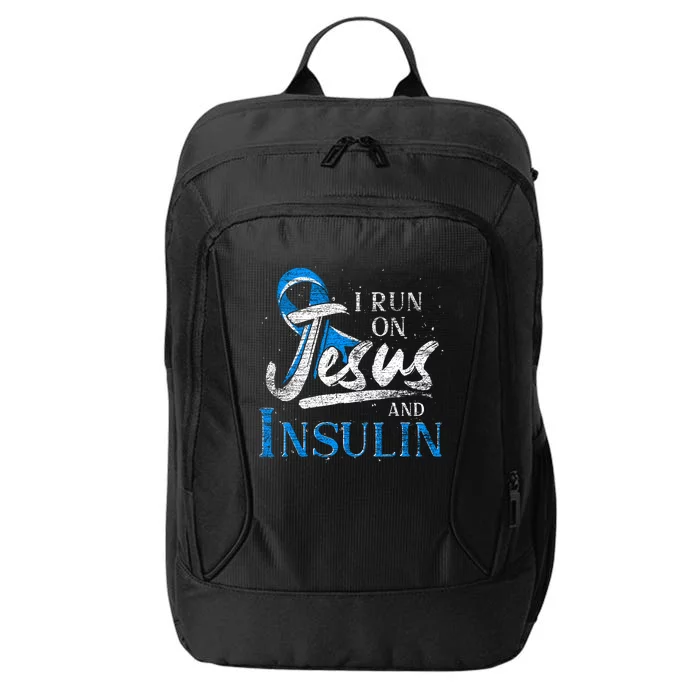 Blue Ribbon I Run On Jesus And Insulin Diabetes Awareness City Backpack