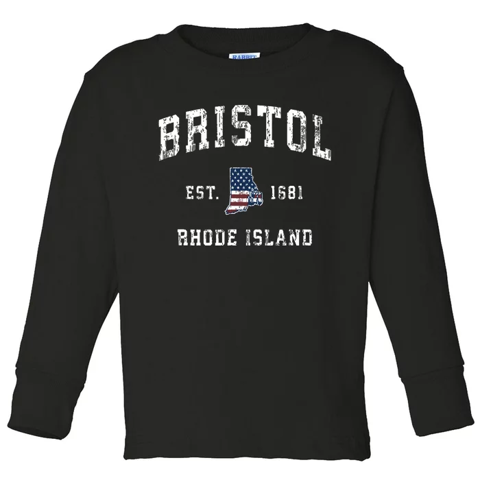 Bristol Rhode Island Ri Vintage American Flag Sports Design Toddler Long Sleeve Shirt