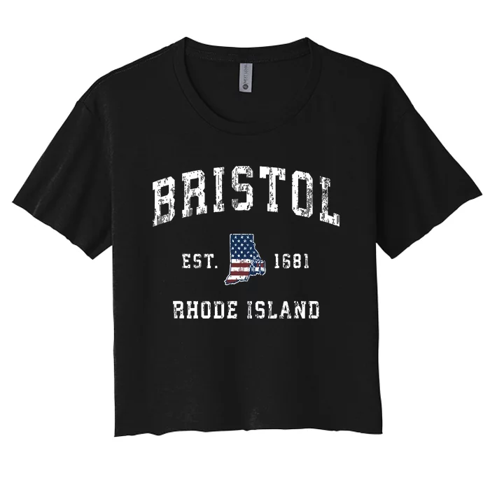 Bristol Rhode Island Ri Vintage American Flag Sports Design Women's Crop Top Tee