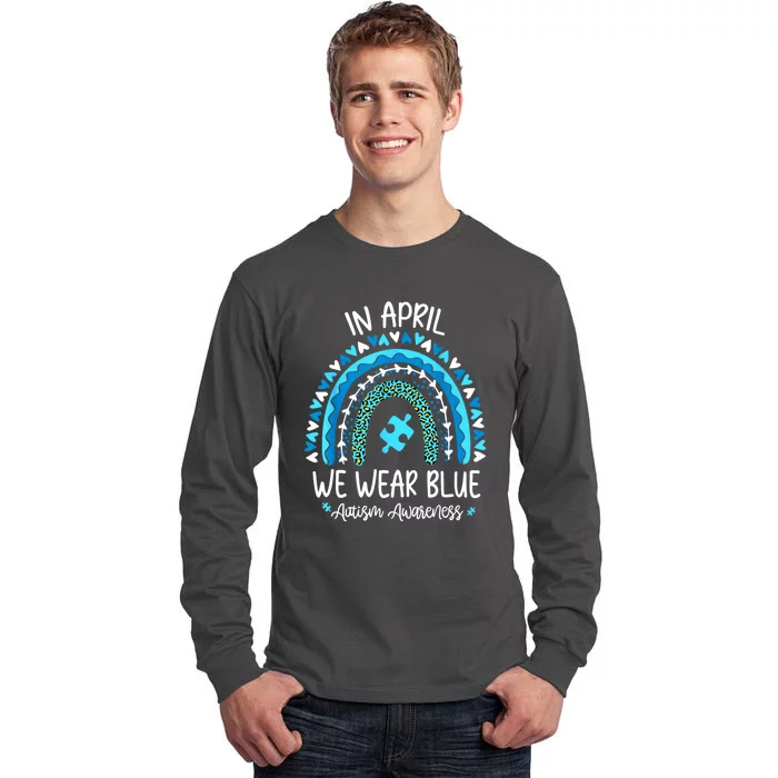 Boho Rainbow In April We Wear Blue Autism Awareness Month Gift Tall Long Sleeve T-Shirt