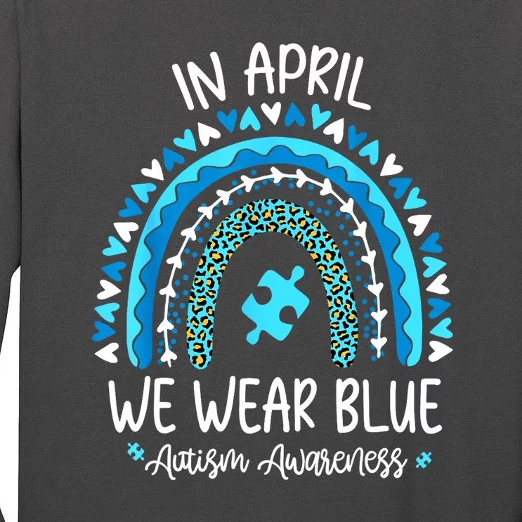 Boho Rainbow In April We Wear Blue Autism Awareness Month Gift Tall Long Sleeve T-Shirt