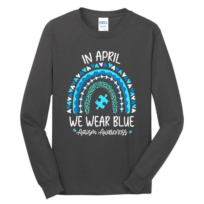 Boho Rainbow In April We Wear Blue Autism Awareness Month Gift Tall Long Sleeve T-Shirt