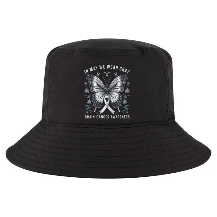 Butterfly Ribbon In May We Wear Gray Brain Cancer Awareness Cool Comfort Performance Bucket Hat