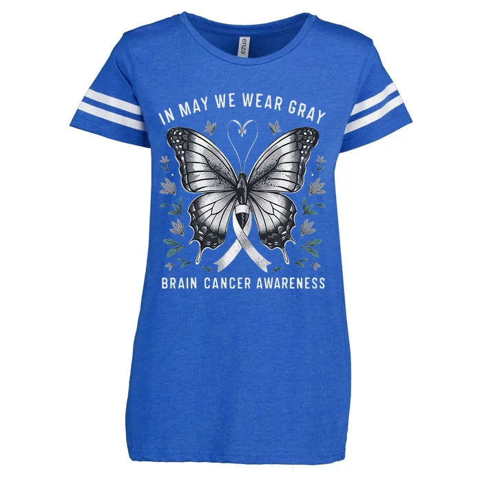 Butterfly Ribbon In May We Wear Gray Brain Cancer Awareness Enza Ladies Jersey Football T-Shirt