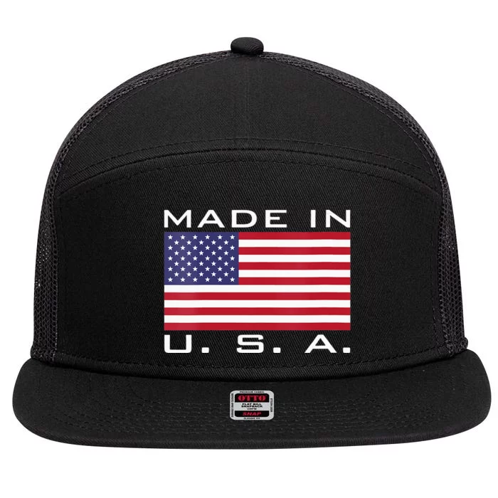 BORN & RAISED IN USA FLAG AMERICAN MADE BRED AMERICA 7 Panel Mesh Trucker Snapback Hat