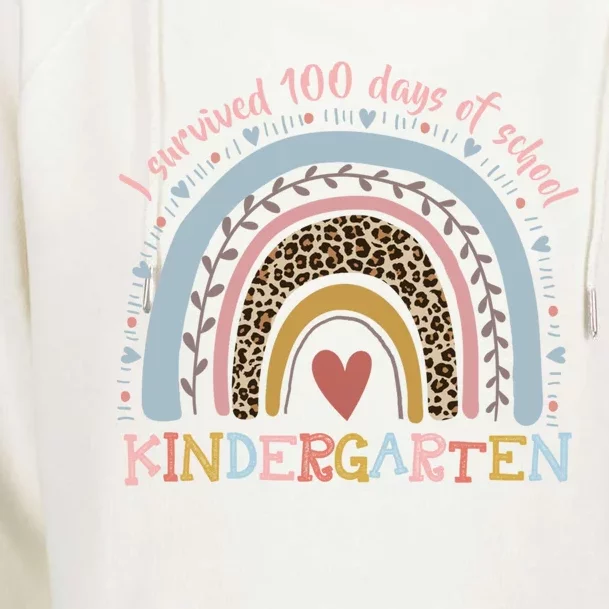 Boho Rainbow I Survived 100 Days Of Kindergarten Student Gift Womens Funnel Neck Pullover Hood