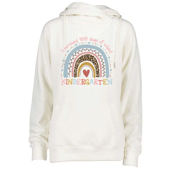 Boho Rainbow I Survived 100 Days Of Kindergarten Student Gift Womens Funnel Neck Pullover Hood