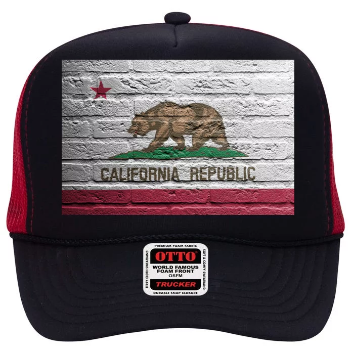 Brick California Republic Bear Flag High Crown Mesh Trucker Hat