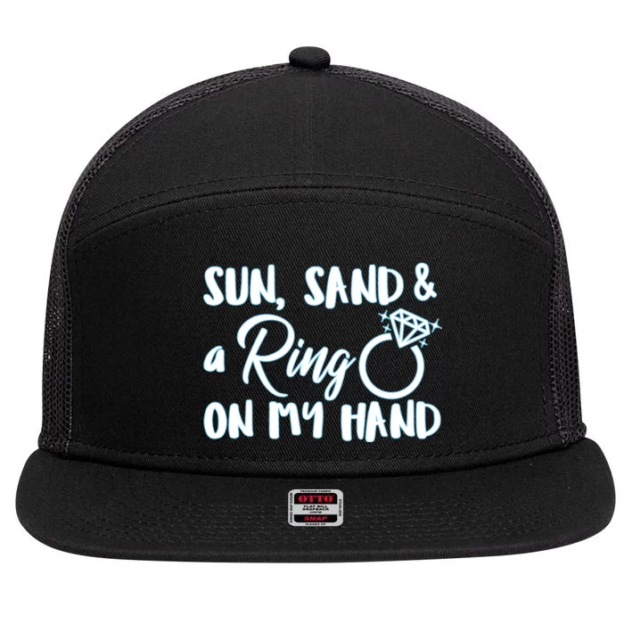 Bride Sun Sand & A Ring On My Hand 7 Panel Mesh Trucker Snapback Hat