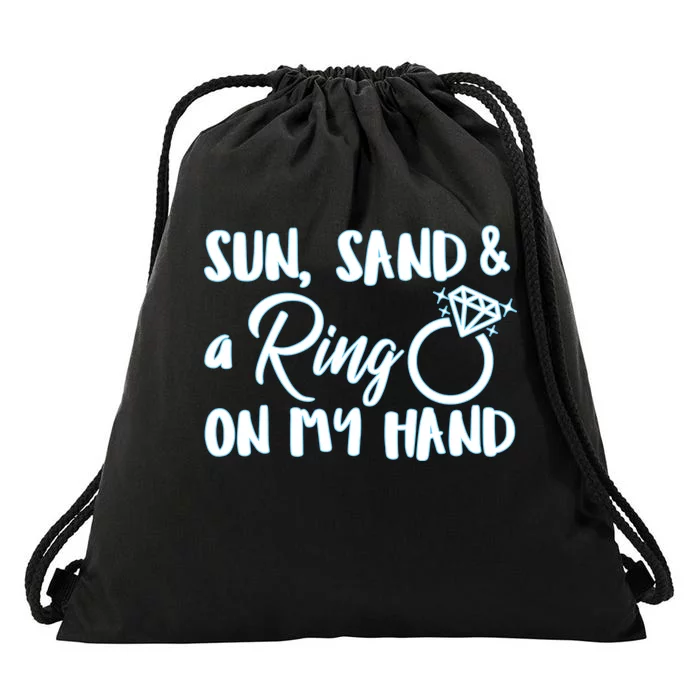 Bride Sun Sand & A Ring On My Hand Drawstring Bag