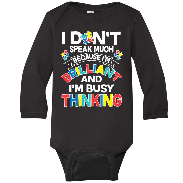 Brilliant Busy Thinking Autism Awareness Quote Baby Long Sleeve Bodysuit