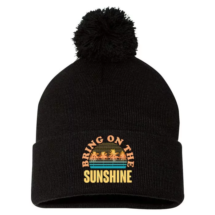 Bring On The Sunshine Tropical Palm Trees Pom Pom 12in Knit Beanie