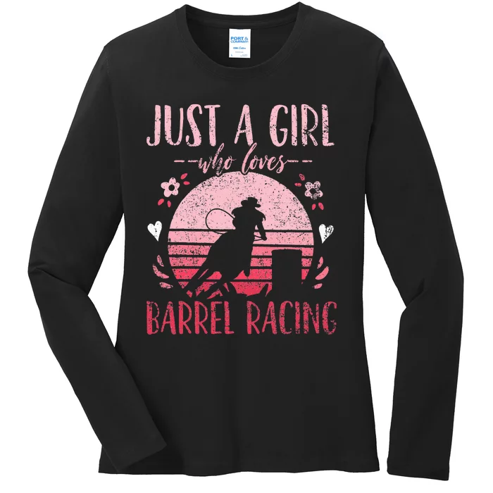 Barrel Racer Just a Who Loves Barrel Racing Vintage Ladies Long Sleeve Shirt