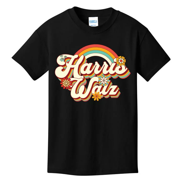 Boho Rainbow Kamala Harris Tim Walz Waltz Kids T-Shirt