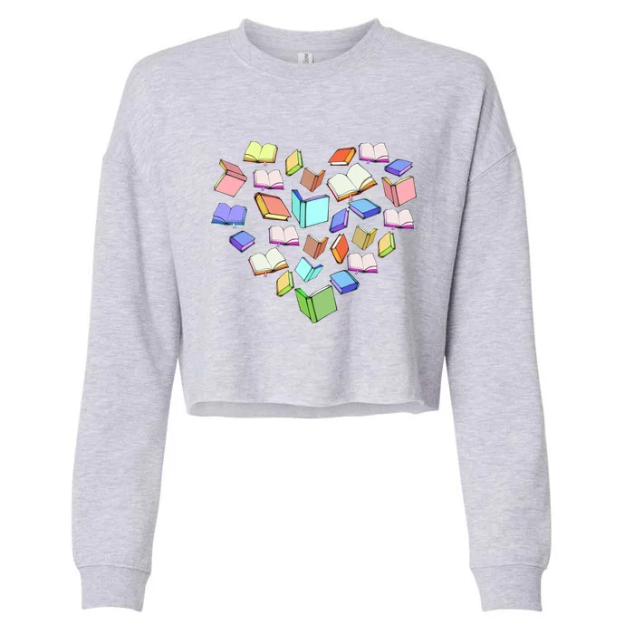 Book Reading Lover Heart Librarian Bookworm Funny Gift Cropped Pullover Crew