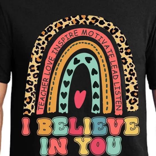 Believe Retro Leopard Rainbow Test Day Teacher Students Pajama Set