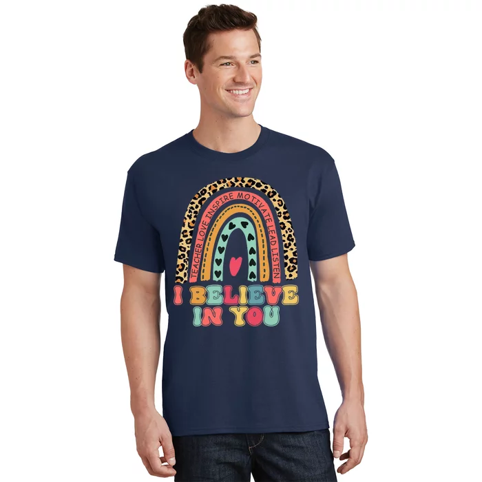 Believe Retro Leopard Rainbow Test Day Teacher Students T-Shirt