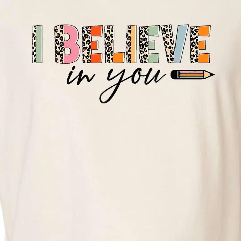 Believe Retro Leopard Test Day Cute Pencil Teacher Students Garment-Dyed Women's Muscle Tee